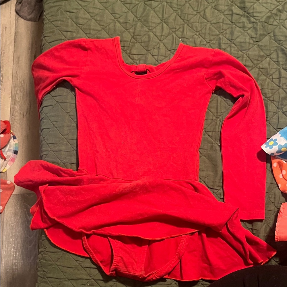 Red Long Sleeve Leotard Dress